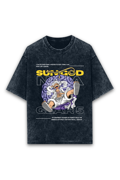 Acid Wash Oversized T-shirt One-Piece | Sungod Nika Luffy Gear 5 | Unisex T-shirt