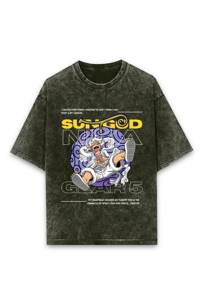 Acid Wash Oversized T-shirt One-Piece | Sungod Nika Luffy Gear 5 | Unisex T-shirt