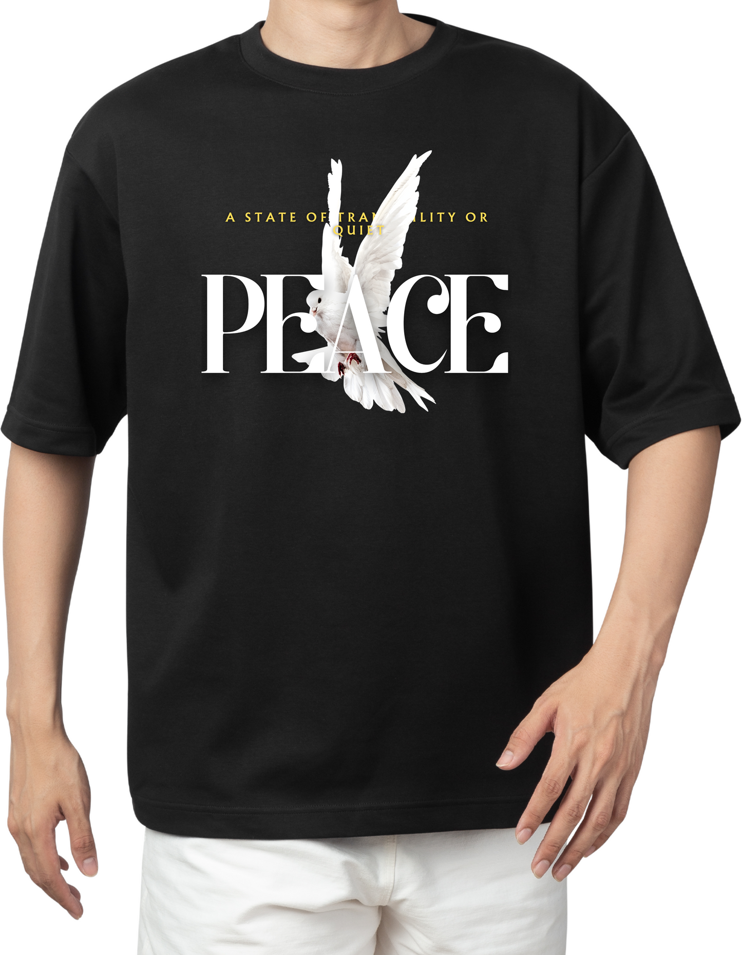 MineTee's Peace Printed Oversized Fit Half Sleeves Round Neck T-Shirt